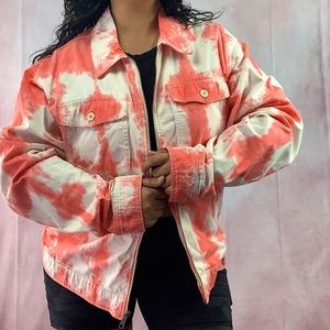BDG Urban Outfitters peach pink & white tie dye zip up collared Oversized jacket